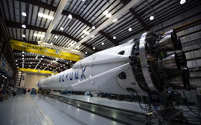 Space rocket in a hanger